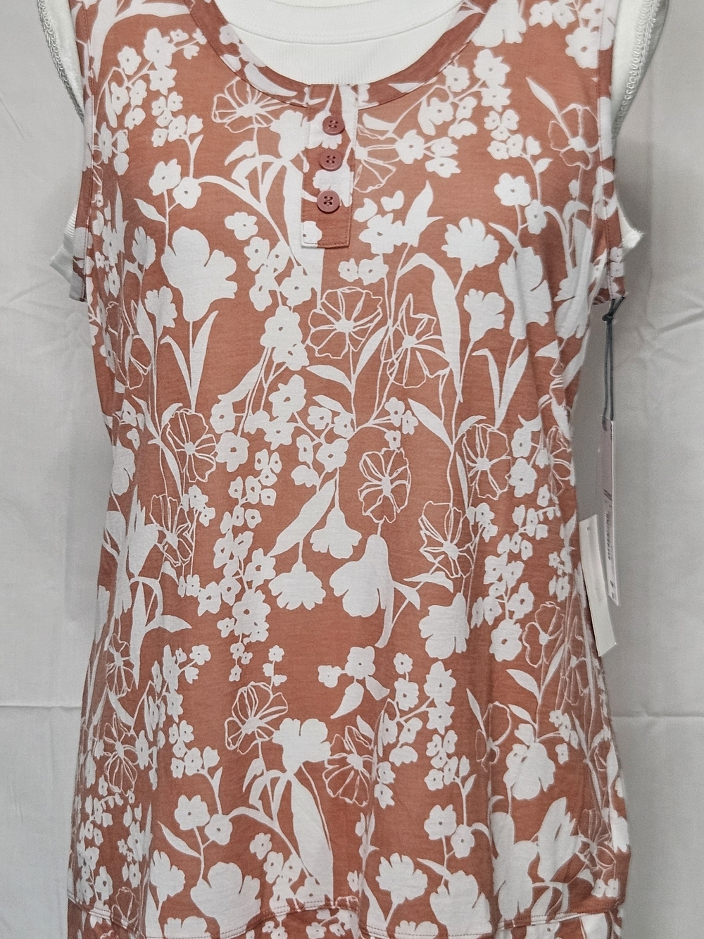Floral Henley Tank Top in Rust and White